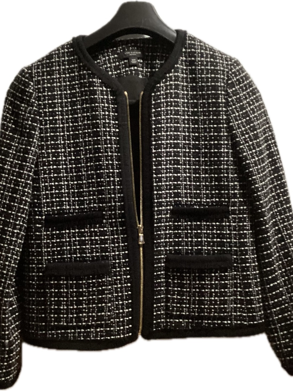 Ann Taylor Black & White Tweed Zip Jacket